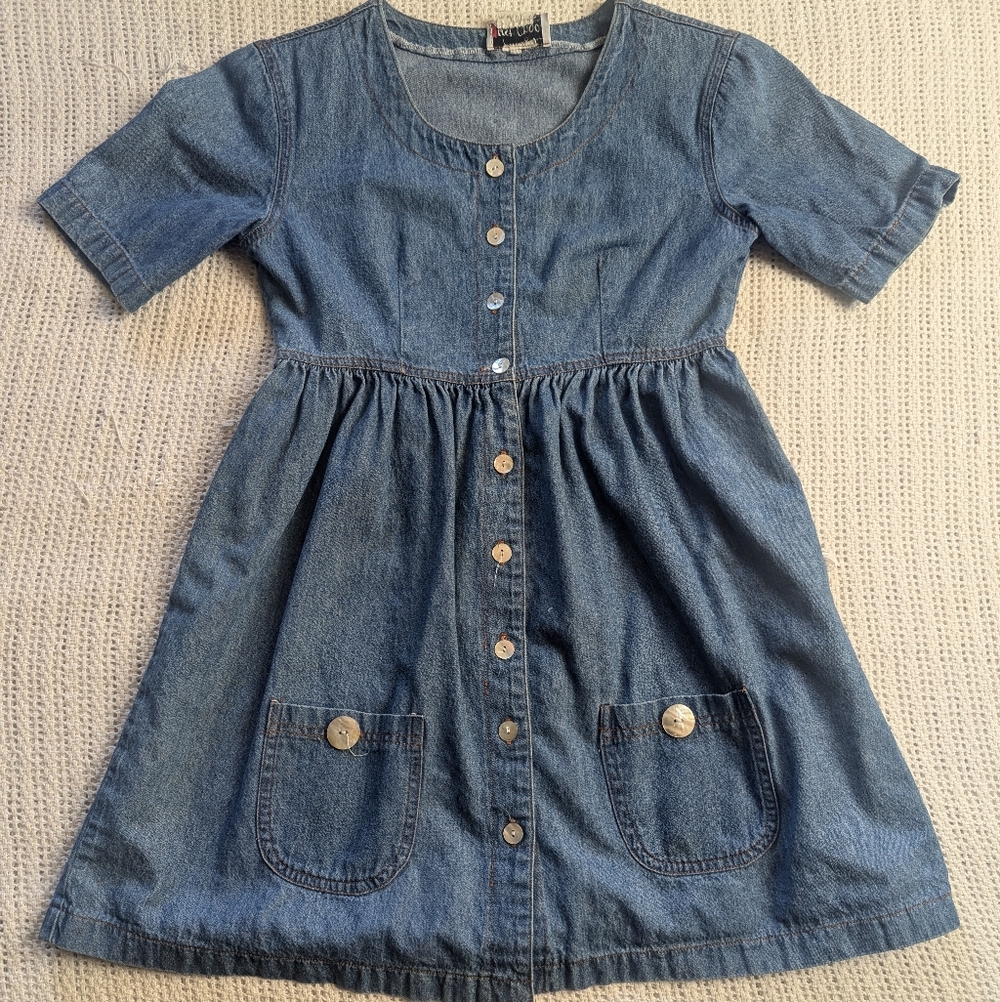 Vintage 90s Just Choon Mini Dress Blue Denim Jean Juniors Size 5 Short Sleeve